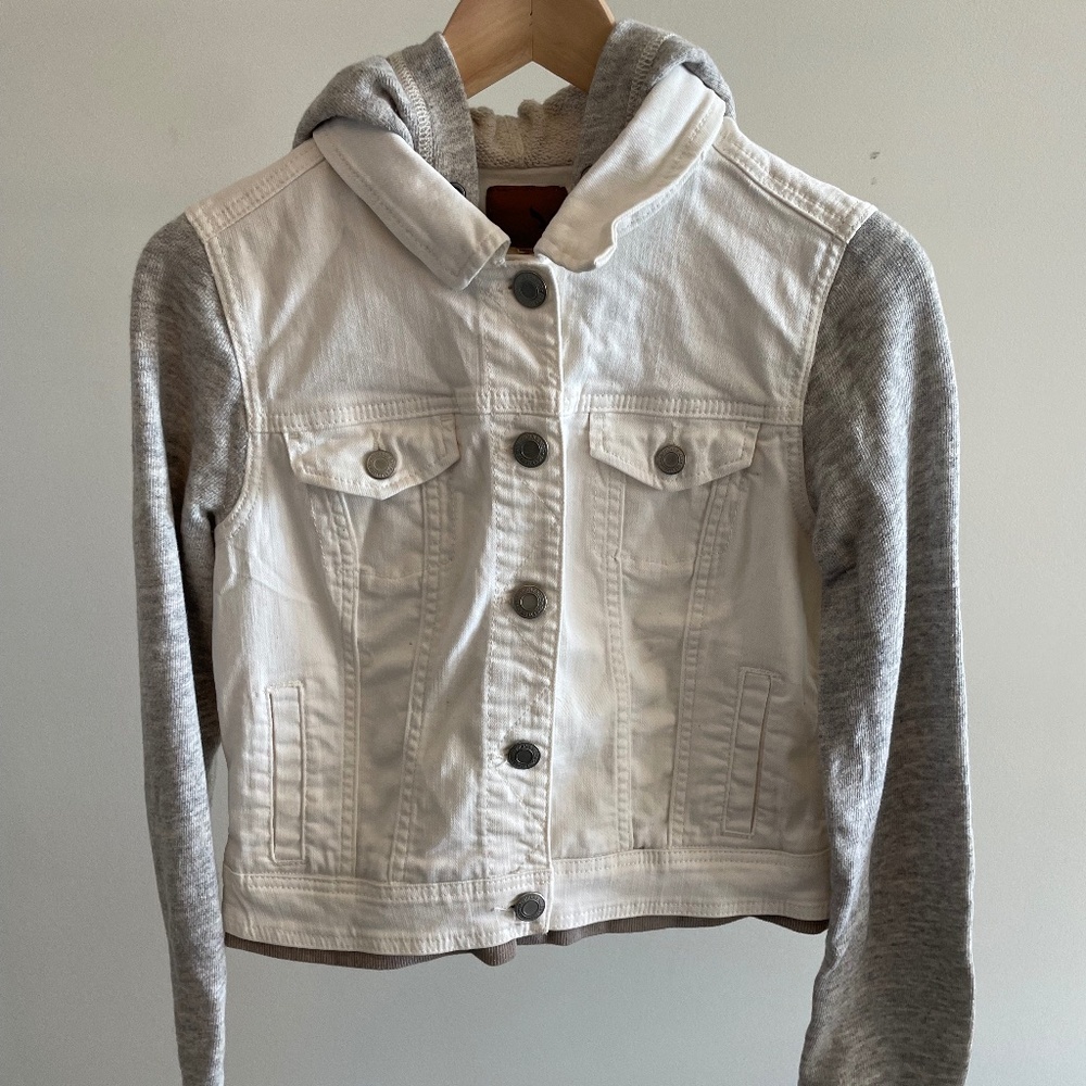 American Eagle White Denim & Terry Fleece Jacket